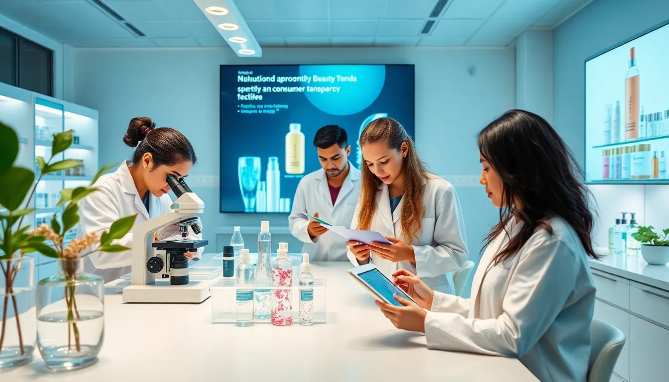 diverse team in a modern lab developing innovative skincare products.